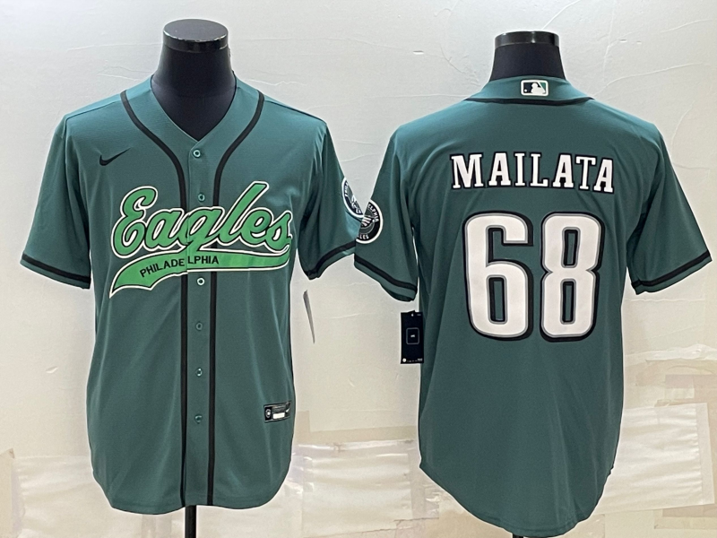 Men's Philadelphia Eagles #68 Jordan Mailata Green With Patch Cool Base Stitched Baseball Jersey Men's Philadelphia Eagles #68 Jordan Mailata Green With Patch Cool Base Stitched Baseball Jersey